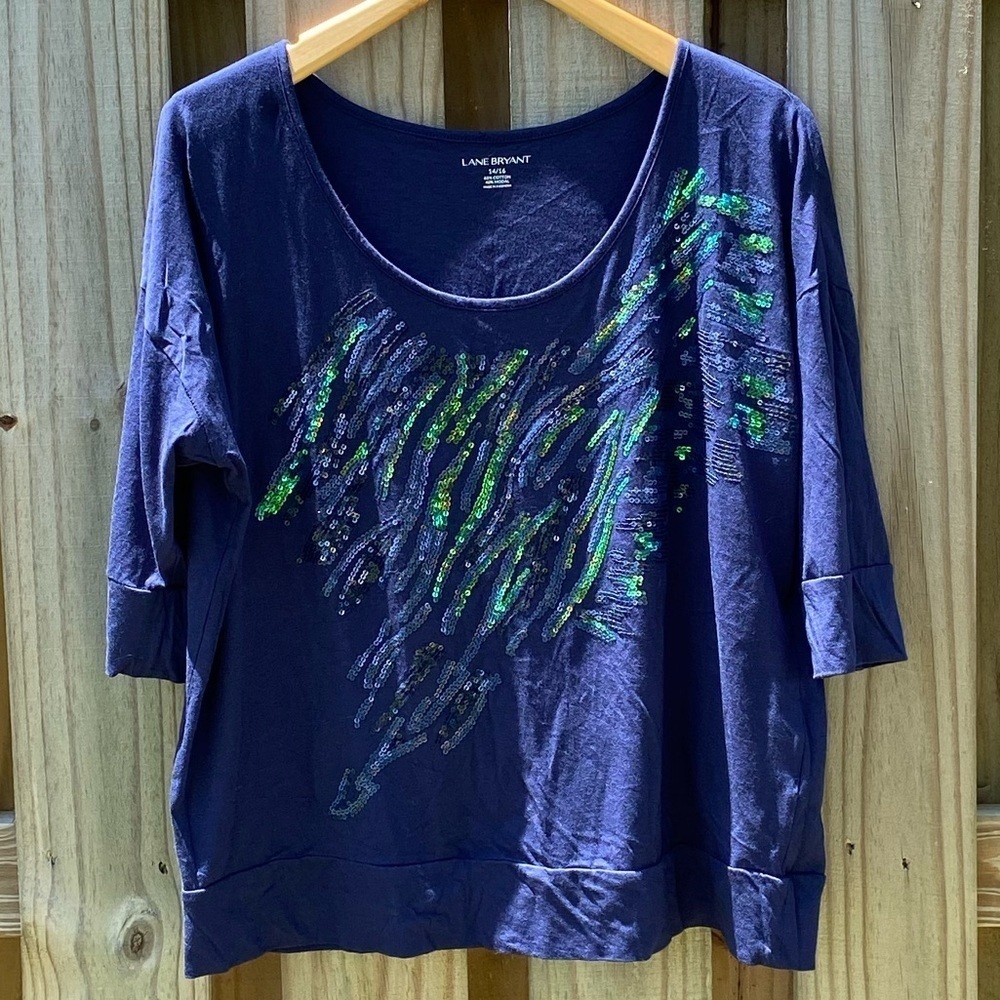 Lane Bryant Blue Sequin Dolman Top